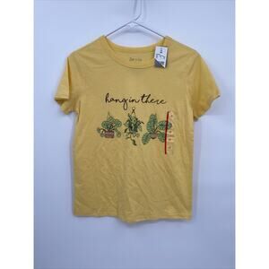 Zoe & Liv Women's Round Neck Short Sleeve Pullover Succulent Shirt Yellow XS New